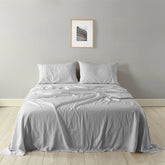 Royal Comfort Stripes Linen Blend Sheet Set Bedding Luxury Breathable Ultra Soft - Queen - Grey